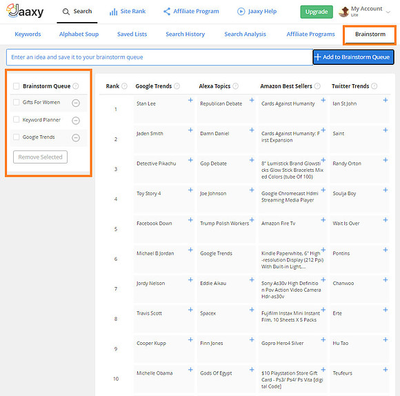 Jaaxy Keyword Research Tool - Domain Name Brainstorming Tool