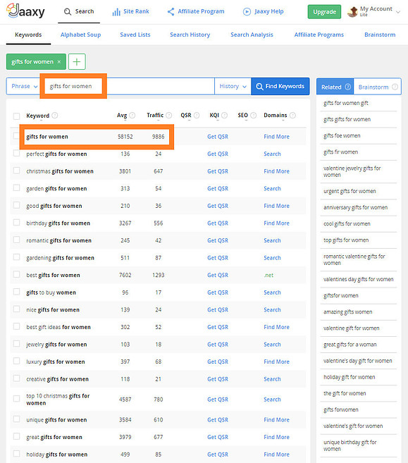 Jaaxy Keyword Research Tool - Gifts For Women Jaaxy Keyword Search