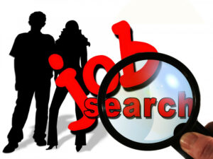 Magnifying glass with the words " Job search".